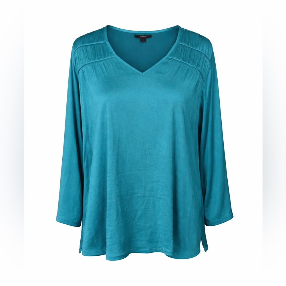 NWT‎ Liverpool LA Teal Satin Blouse Luxe Quiet Luxury Workwear Chic- Medium